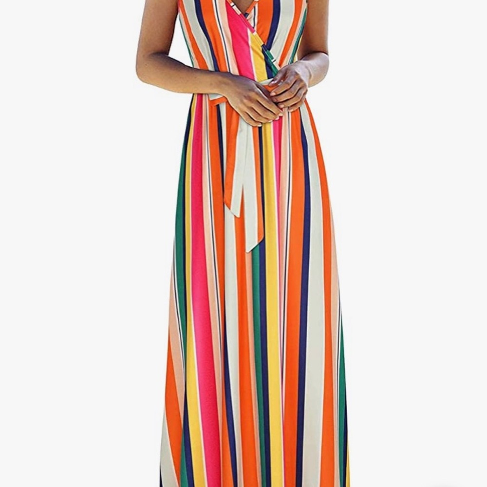 Rainbow striped maxi dress